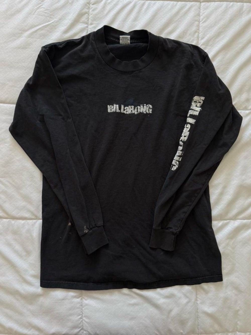 Billabong Black Long Sleeve Tee with White Logo Sleeve Print